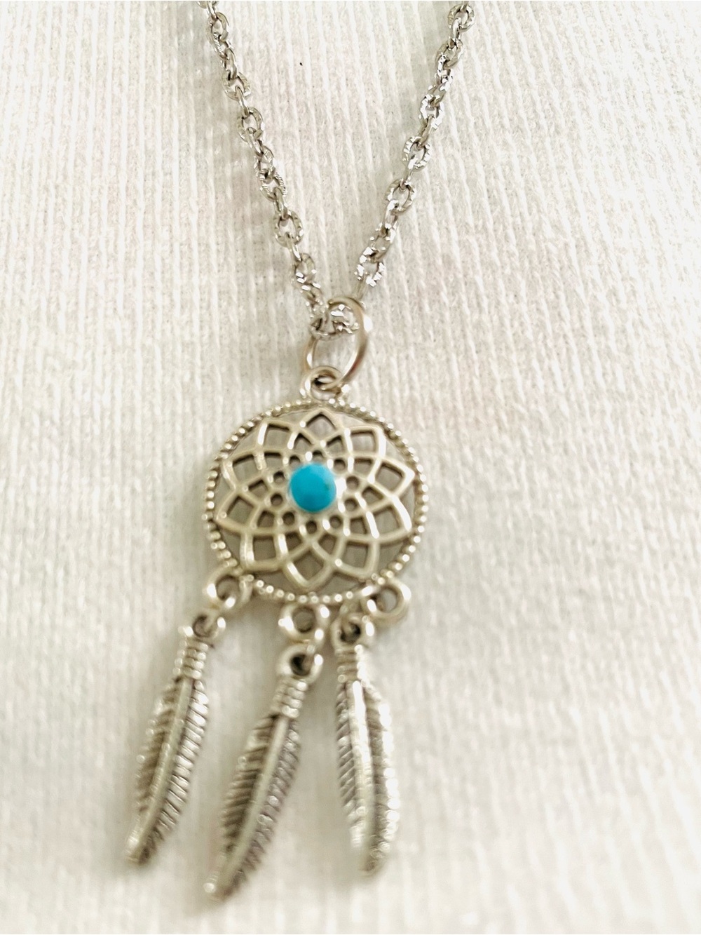 Silver Dreamcatcher Necklace with Turquoise Stone